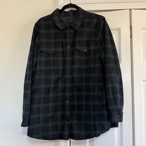 Talbots Blue Green Tartan Plaid Lined Flannel Button Down Wool Blend Size Large